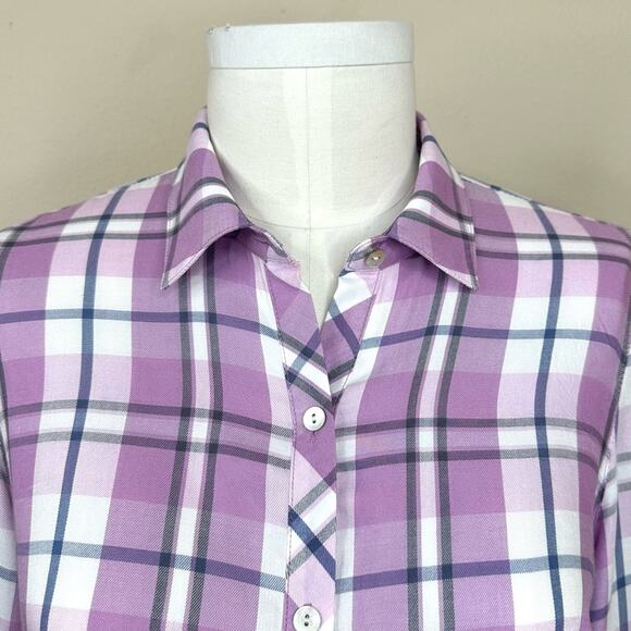 J.Jill Women’s Size MP Purple Plaid Rayon Button Down Shirt - Picture 5 of 13